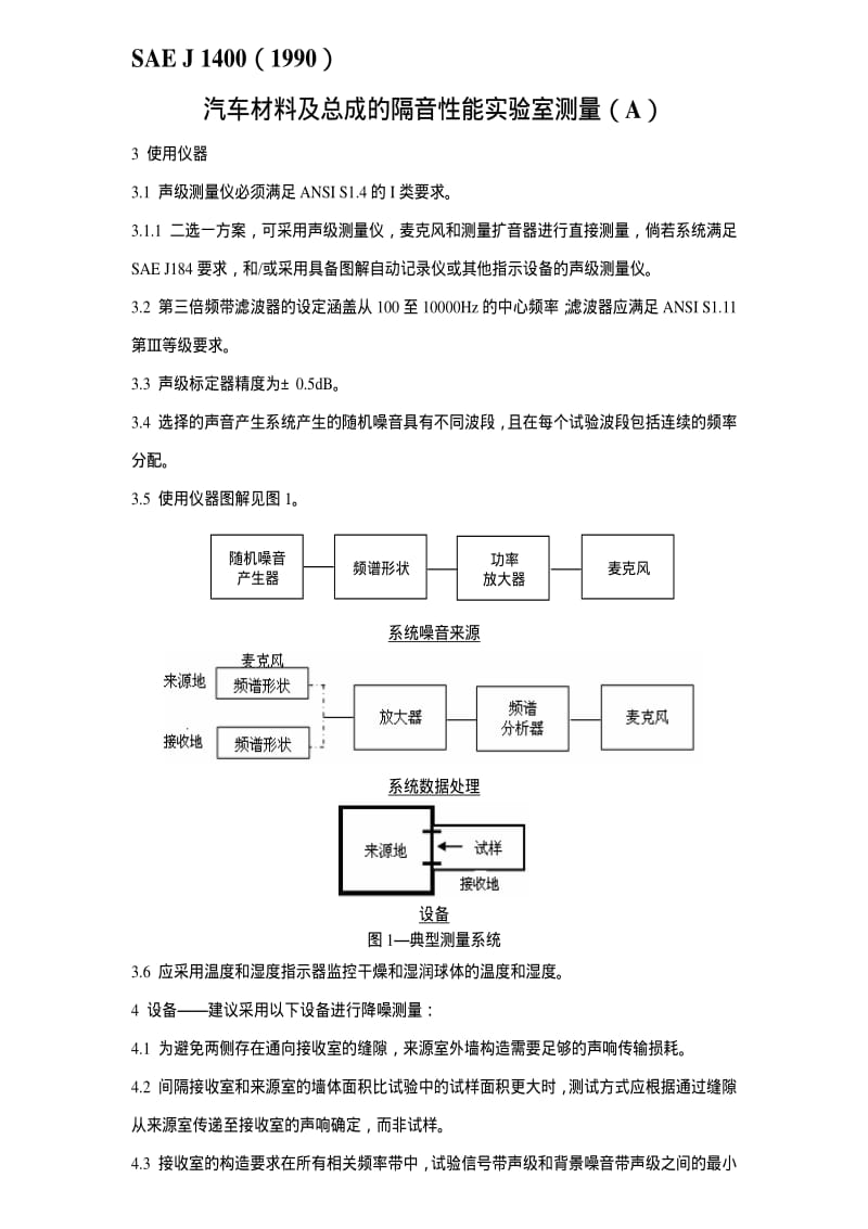 SAE J1400-1990(中文版) 汽车材料及总成的隔音性能实验室测量.pdf_第1页