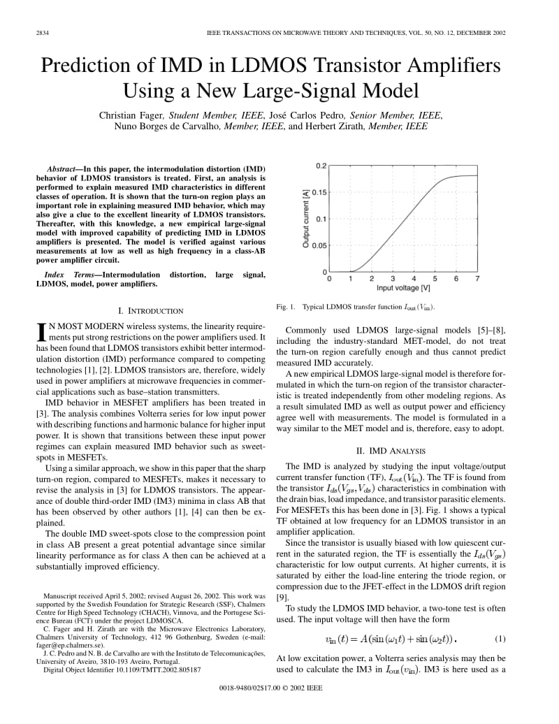 Prediction of IMD in LDMOS transistor amplifiers using a new large-signal model.pdf_第1页