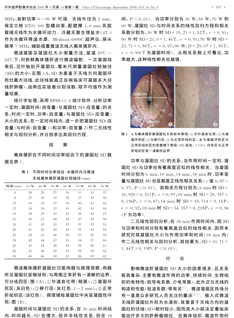 新型内冷微波天线离体肝组织凝固实验凝固灶短轴径与时间、功率的关系初探.pdf_第2页