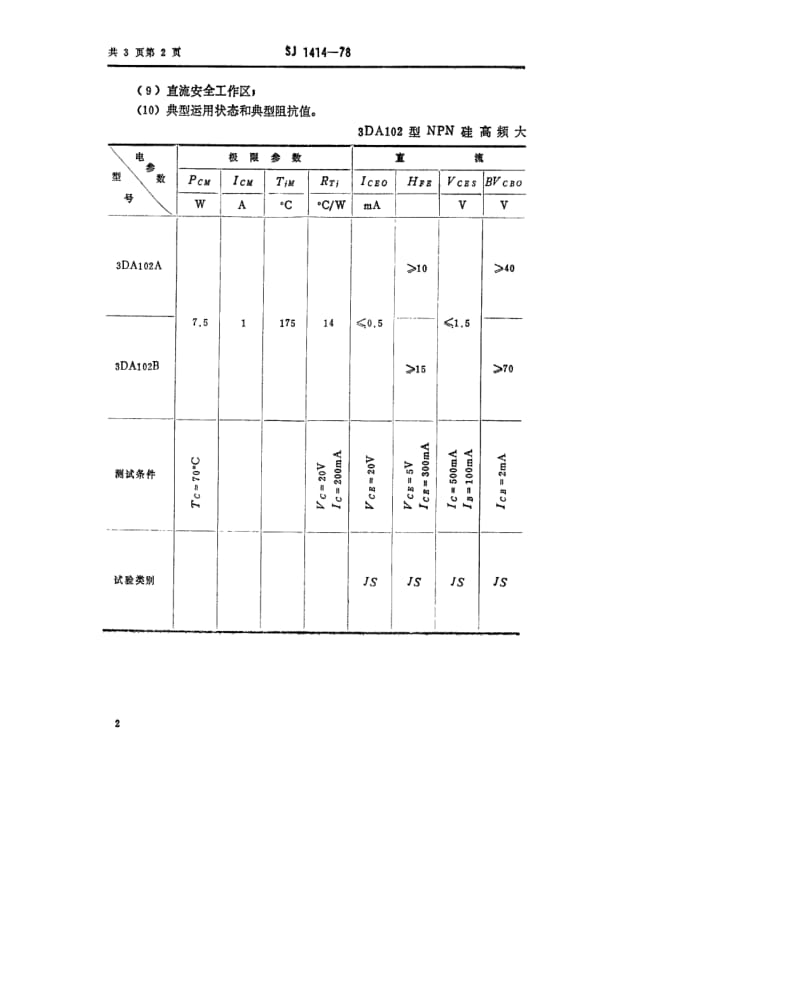 [电子标准]-SJ 1414-1978 3DA102型NPN硅高频大功率三极管.pdf_第2页