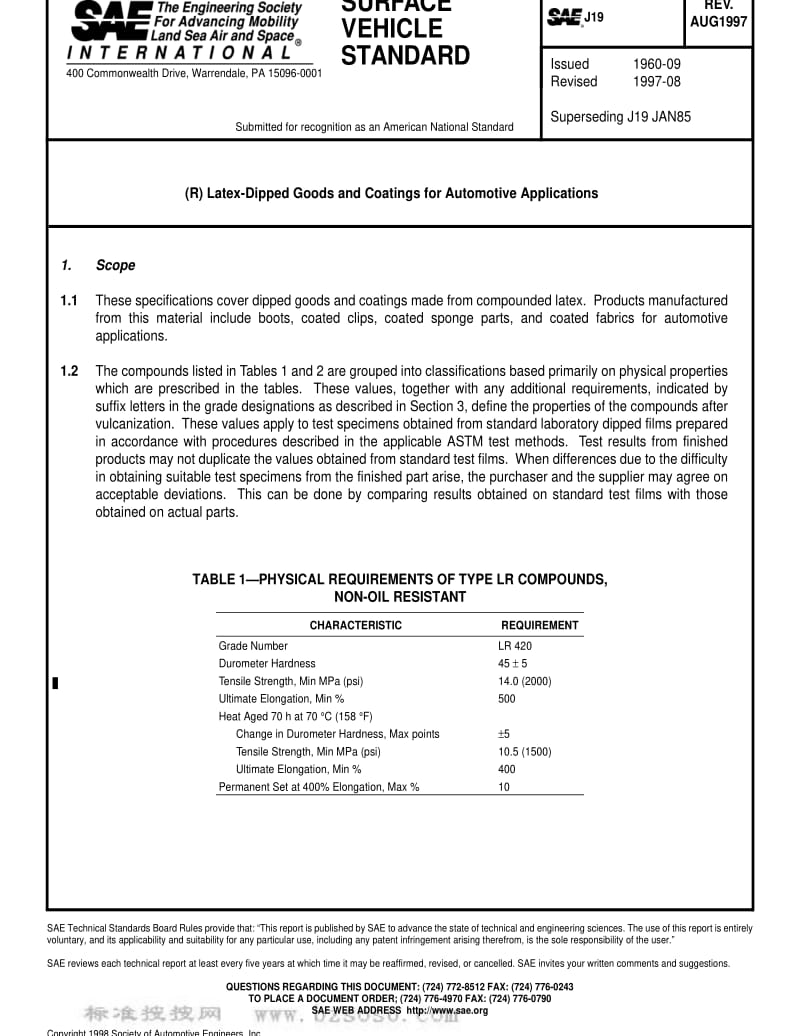 SAE J19-1997 Latex-Dipped Goods and Coatings for Automotive Applications.pdf_第1页