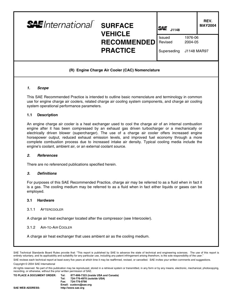 SAE J1148-2004 Engine Charge Air Cooler (CAC) Nomenclature.pdf_第1页