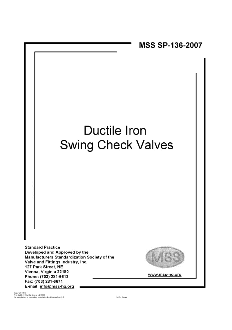 MSS SP-136-2007 Ductile Iron Swing Check Valves.pdf_第1页