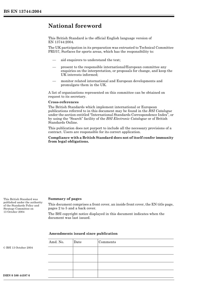 【BS英国标准】BS EN 13744-2004 Surfaces for sports areas. Procedure for accelerated ageing by immersion in hot water.pdf_第2页