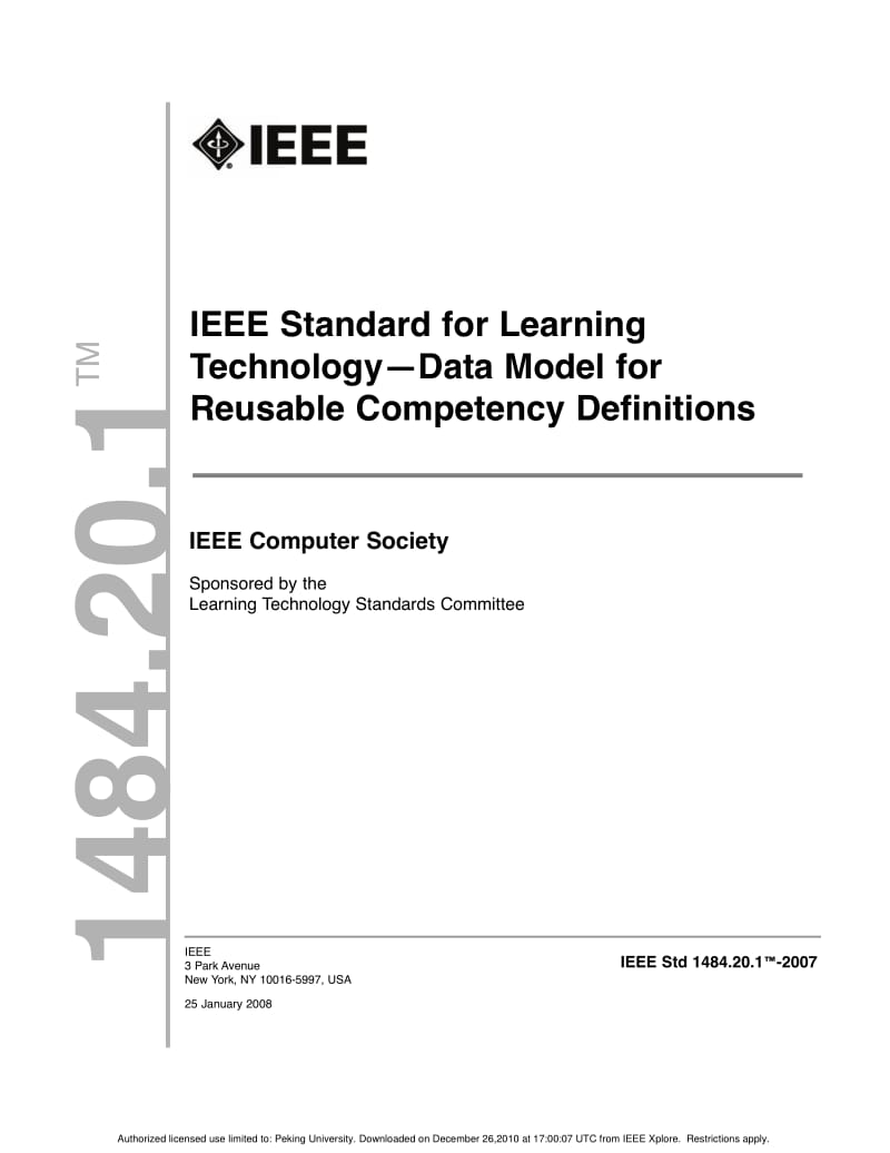 Standard for Learning Technology - Data Model for Reusable Competency Definitions.pdf_第1页