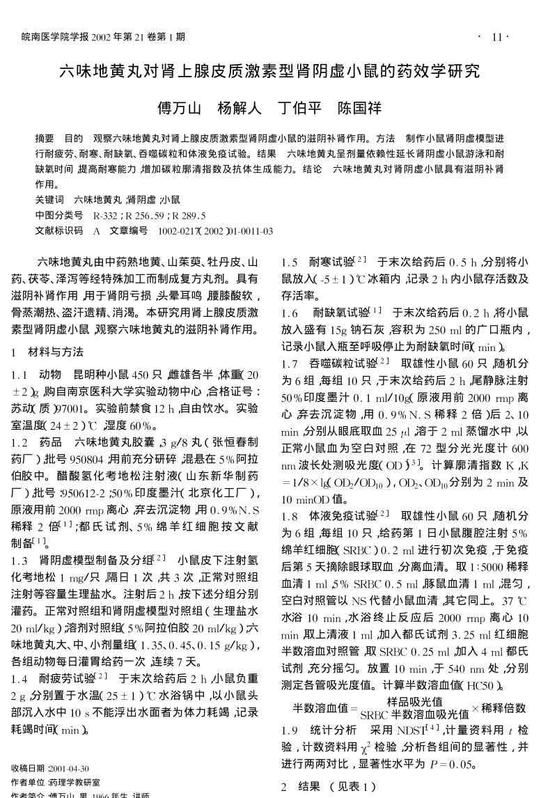 六味地黄丸对肾上腺皮质激素型肾阴虚小鼠的药效学研究.pdf_第1页