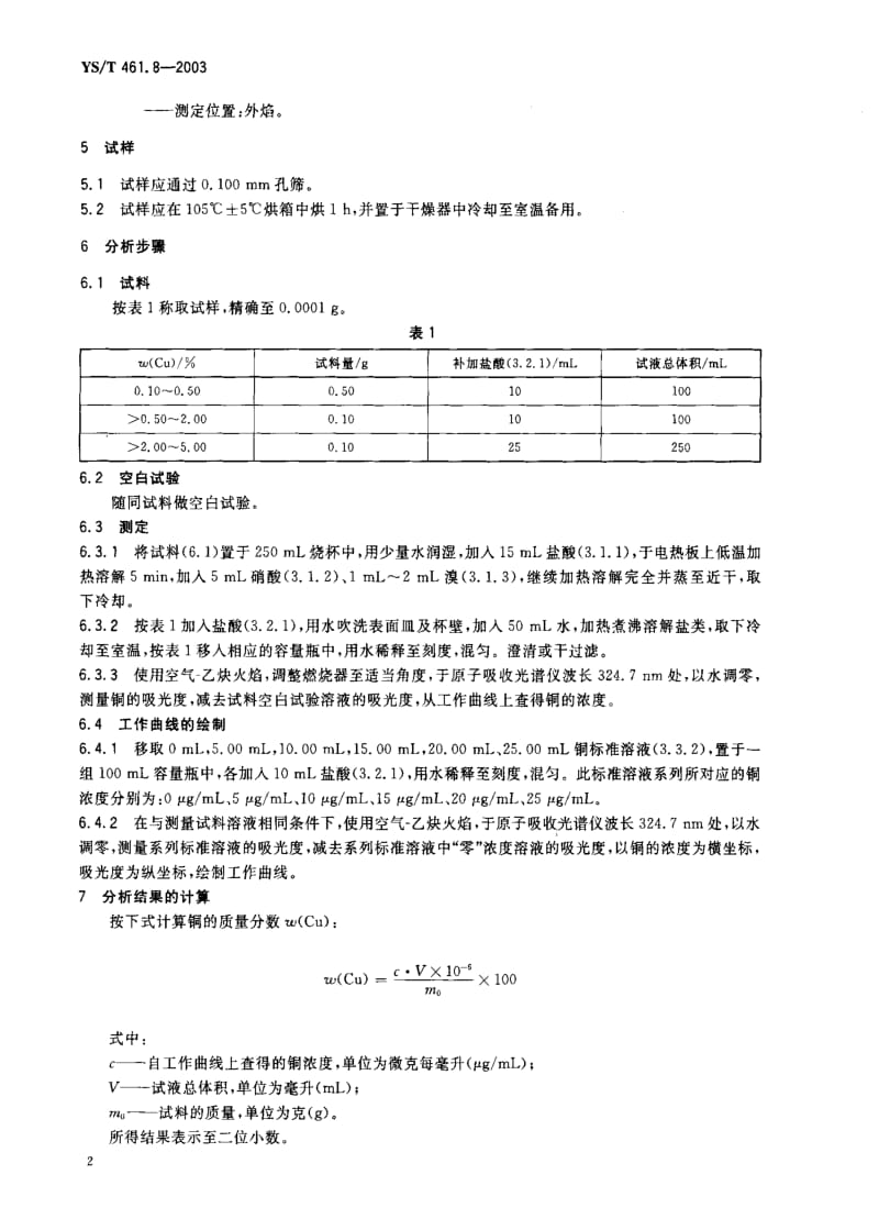 [有色冶金标准]-YST 461.8-2003 混合铅锌精矿化学分析方法 铜量的测定 火焰原子吸收光谱法.pdf_第3页