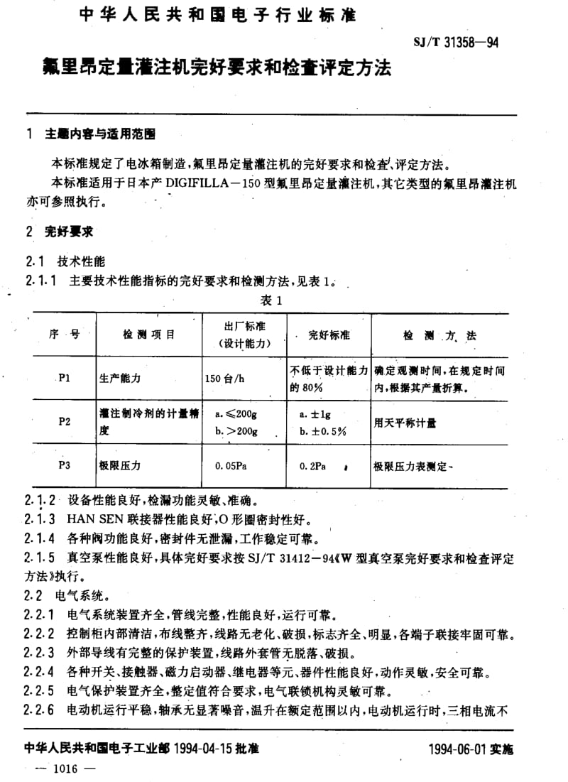 [电子标准]-SJT 31358-1994 氟里昂定量灌注机完好要求和检查评定方法.pdf_第3页