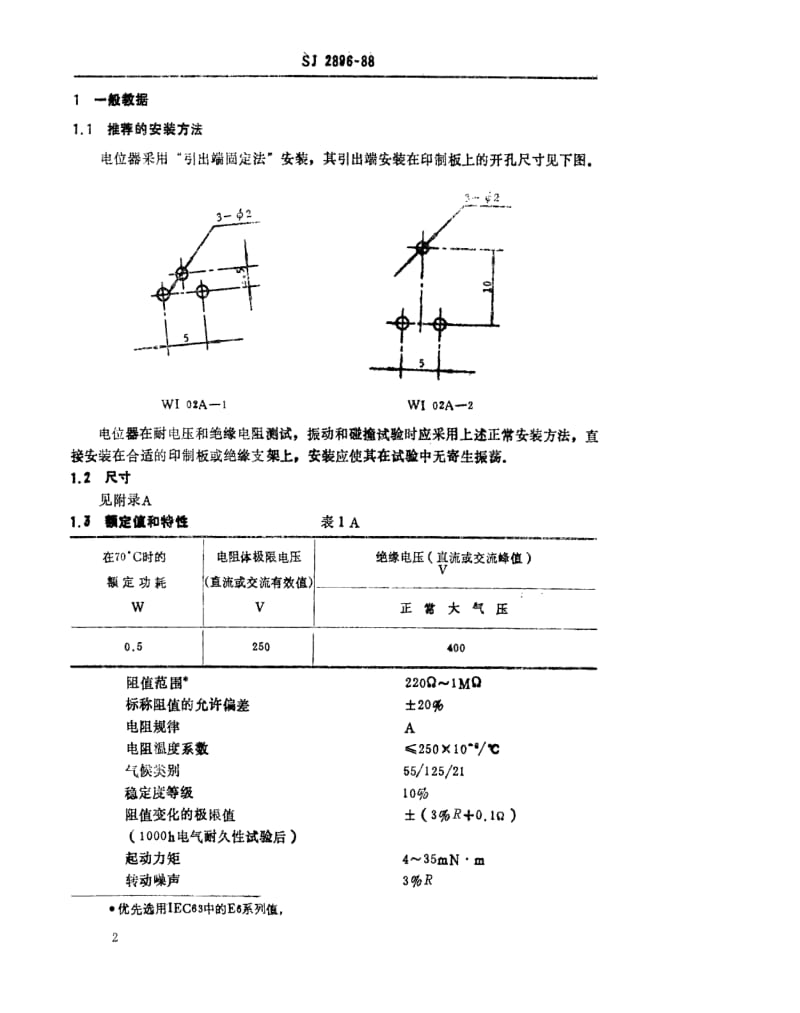 [电子标准]-SJ 2896-1988 电子元器件详细规范：WI02A型预调电位器 评定水平E.pdf_第2页