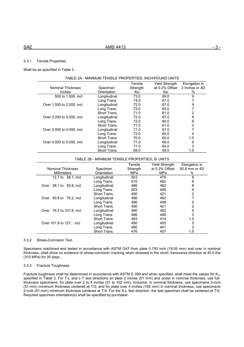 SAE AMS 4413-2007 Aluminum Alloy, Plate (2052-T84) 3.5 Cu 1.0Li .40Mg .35Mn .45Ag 0.12Zr Solution Heat Treated, Stress Relieved, and Artificially Aged.pdf_第3页