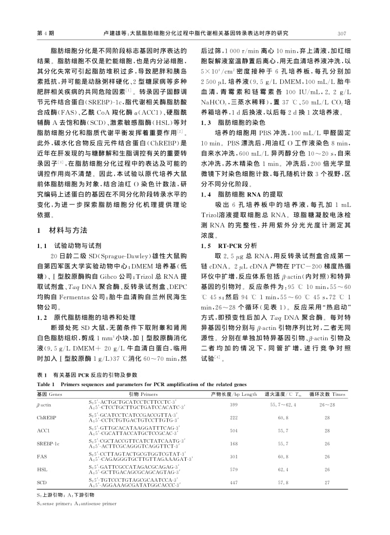 大鼠脂肪细胞分化过程中脂代谢相关基因转录表达时序的研究.pdf_第2页