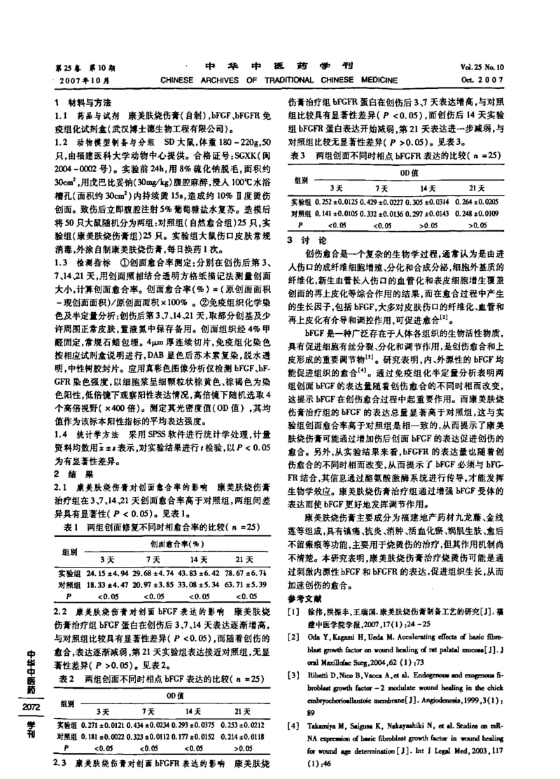 康美肤烧伤膏对大鼠烫伤创面碱性成纤维细胞生长因子及其受体表达的影响.pdf_第2页