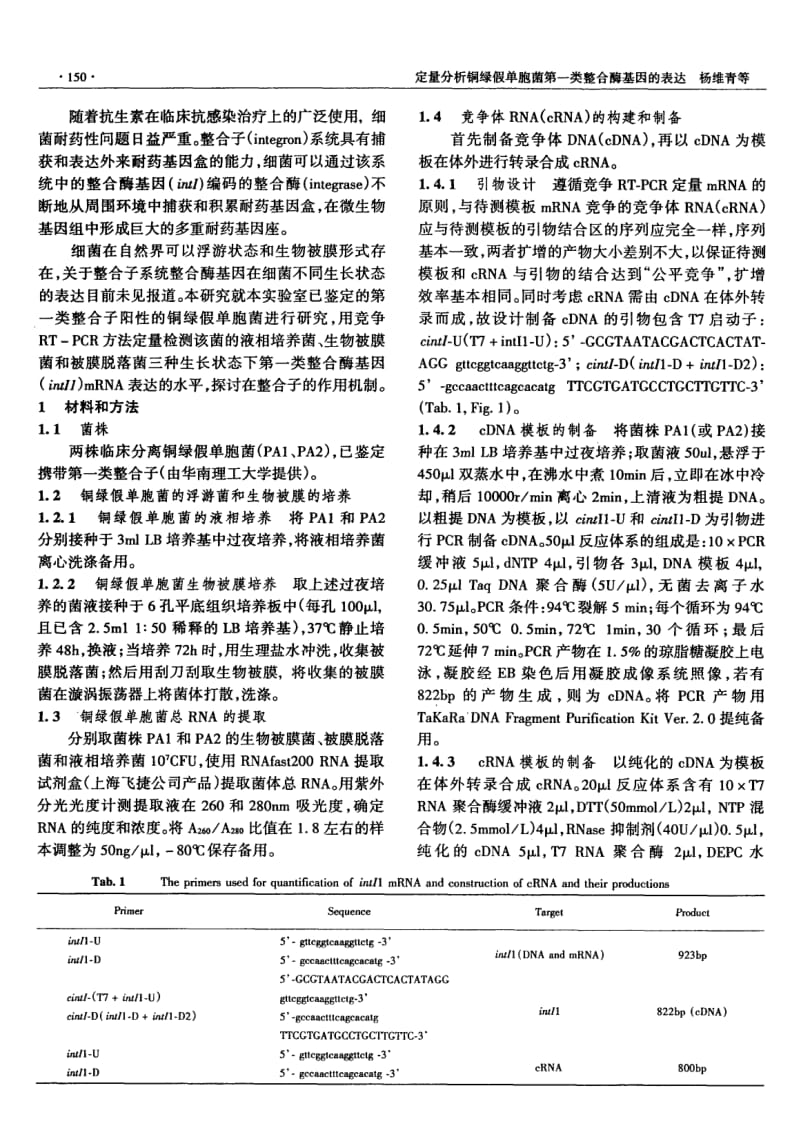 定量分析铜绿假单胞菌第一类整合酶基因的表达.pdf_第2页