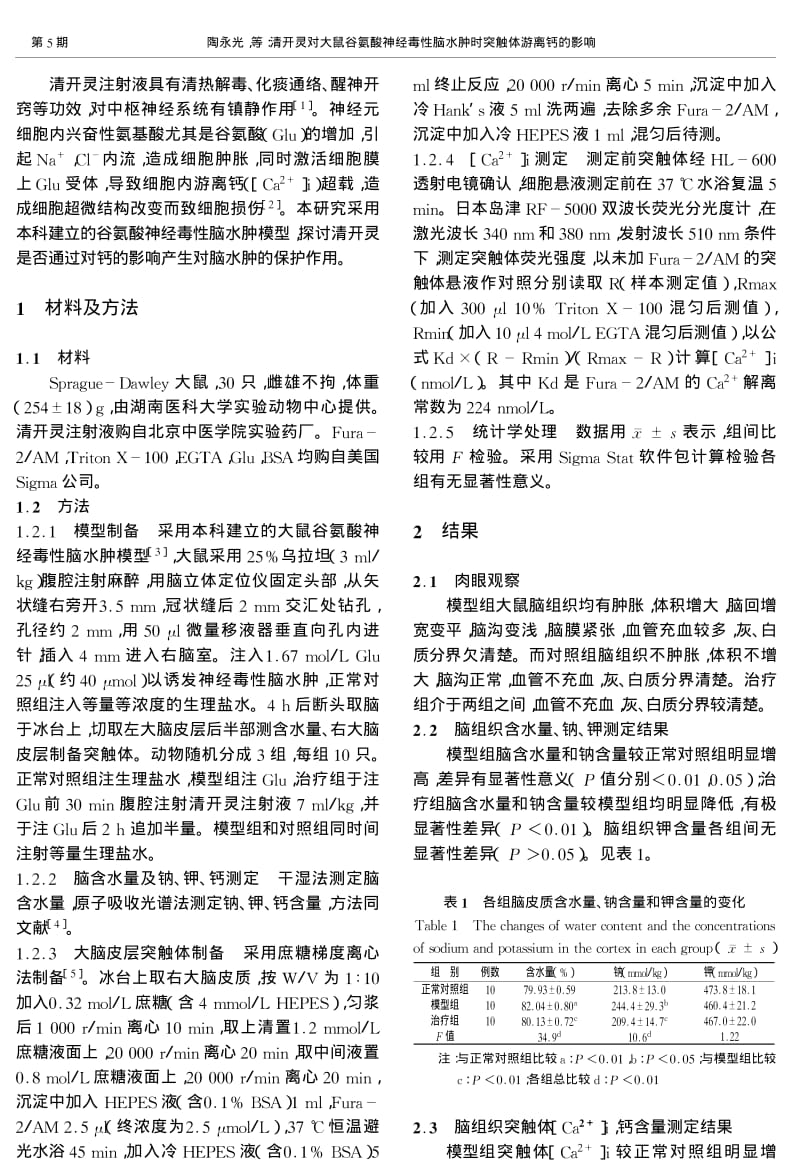 清开灵对大鼠谷氨酸神经毒性脑水肿时突触体游离钙的影响.pdf_第2页