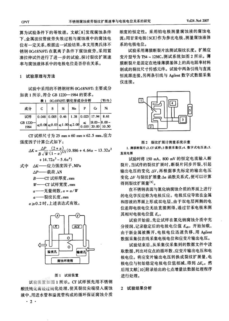 不锈钢腐蚀疲劳裂纹扩展速率与电极电位关系的研究.pdf_第2页