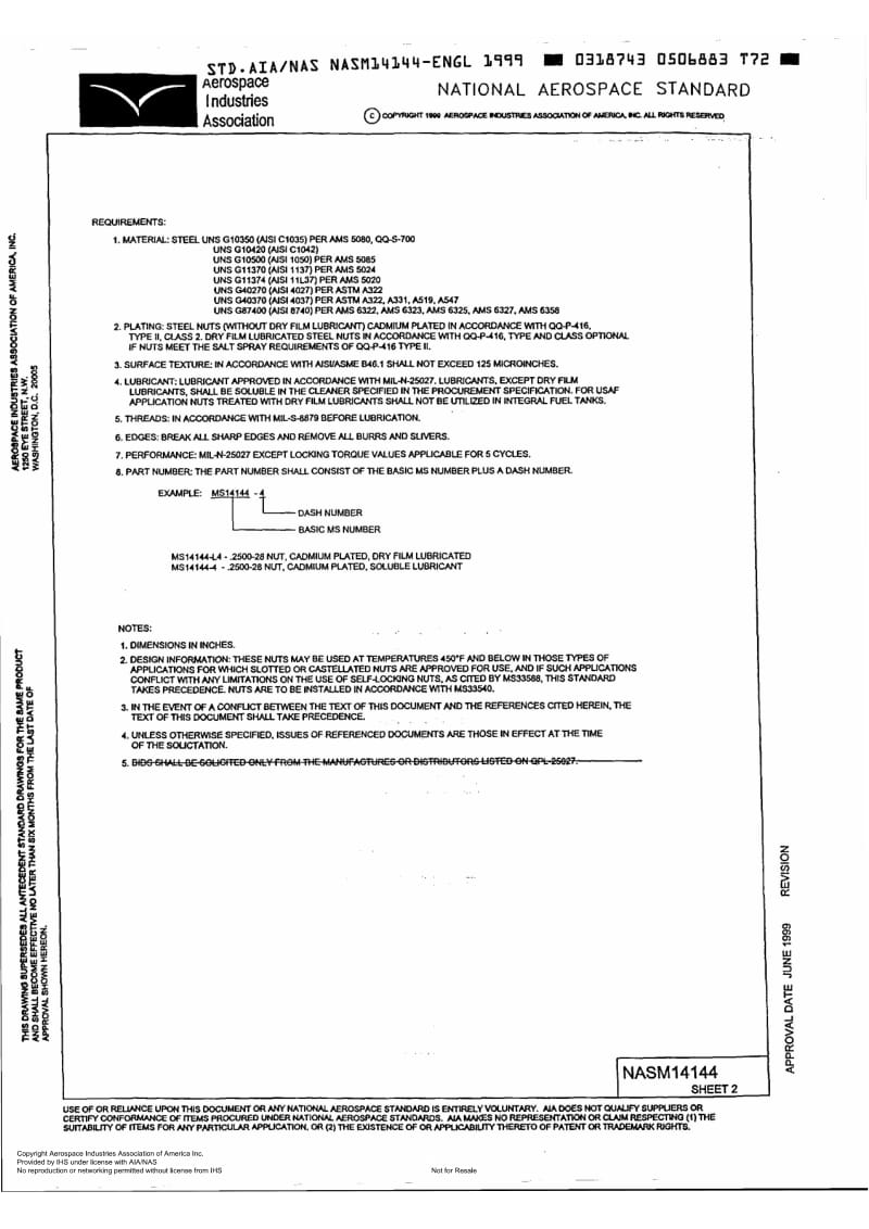 NASM 14144-1999 Nut, Self-locking, Lightweight, Castellated, 450 Degree F.pdf_第3页