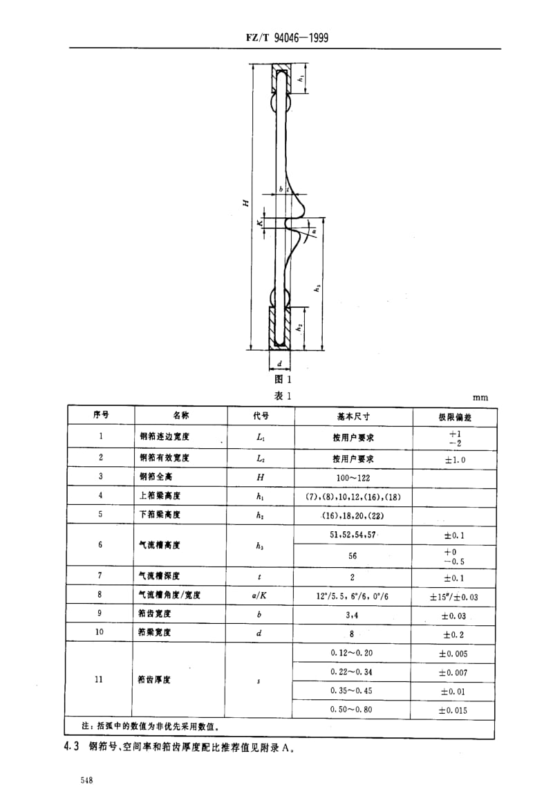 [纺织标准]-FZT 94046-1999 喷气织机用钢筘.pdf_第3页