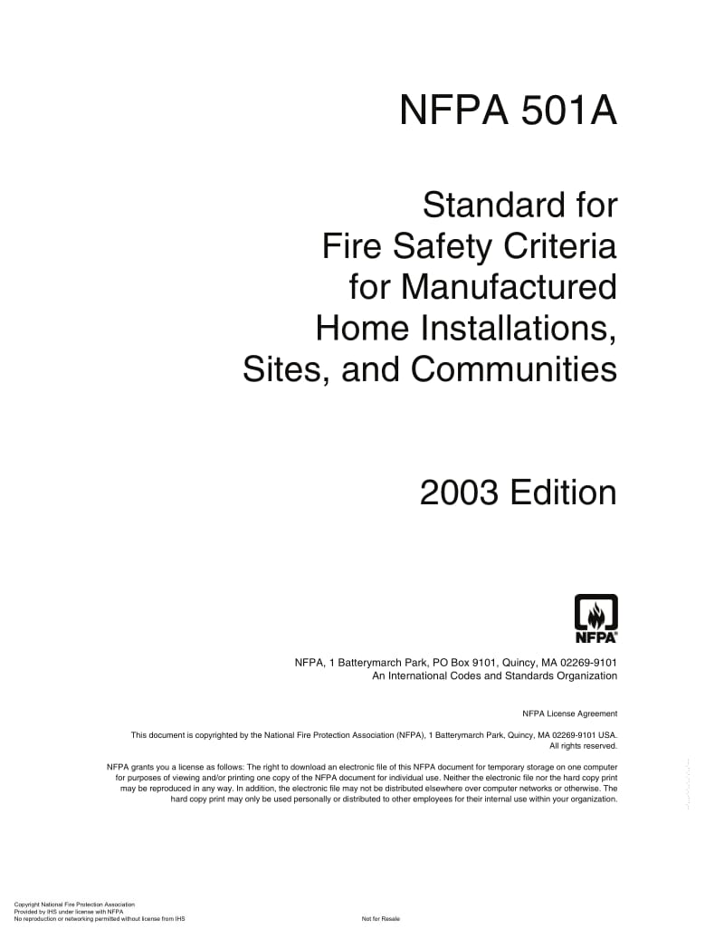 NFPA 501A-2003 Manufactured Home Installations, Sites, and Communities.pdf_第1页