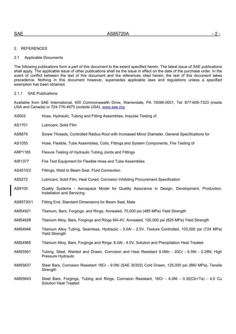 SAE AS85720A-2008 Fittings, Tube, Fluid Systems, Separable, High Pressure, Dynamic Beam Seal, General Specification for.pdf_第2页