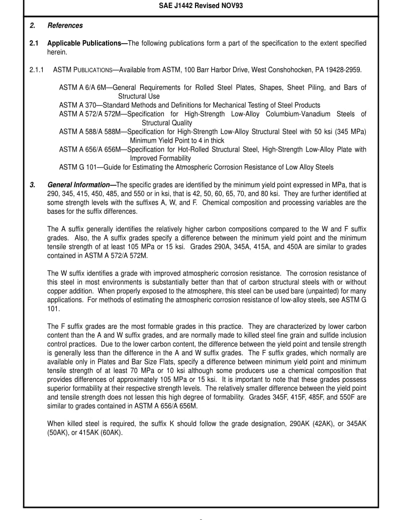 SAE J1442-1993 HIGH-STRENGTH, HOT-ROLLED STEEL PLATES, BARS, AND SHAPES.pdf_第2页