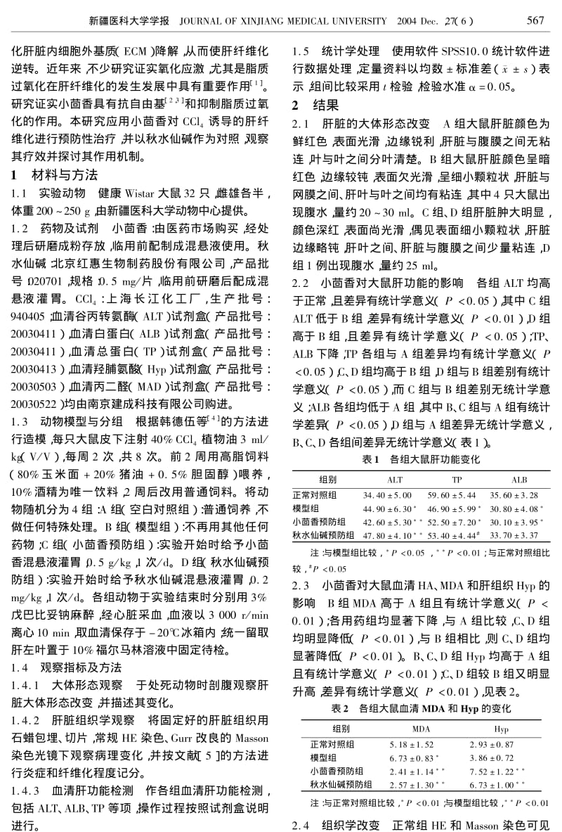 中药小茴香对大鼠肝纤维化的预防作用.pdf_第2页