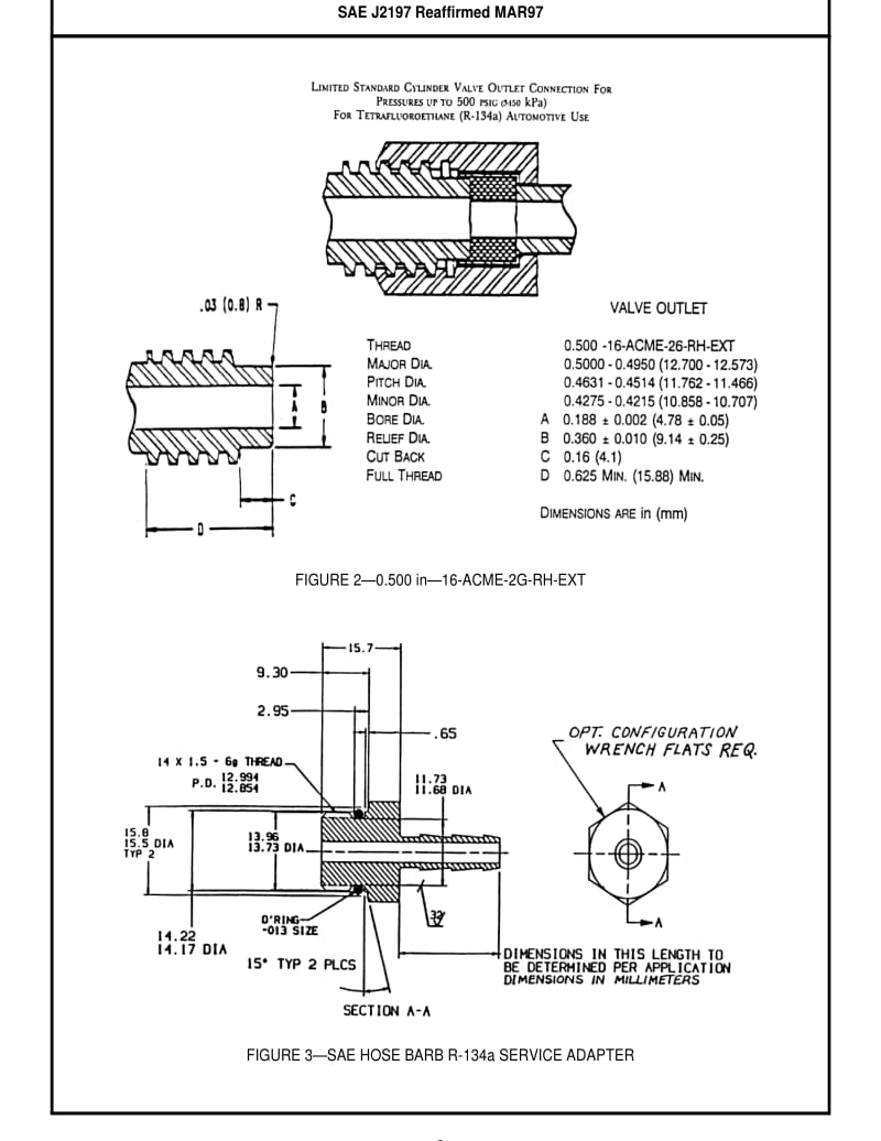 SAE J2197-1997 HFC-134a (R-134a) SERVICE HOSE FITTINGS FOR AUTOMOTIVE AIR-CONDITIONING SERVICE EQUIPMENT.pdf_第3页