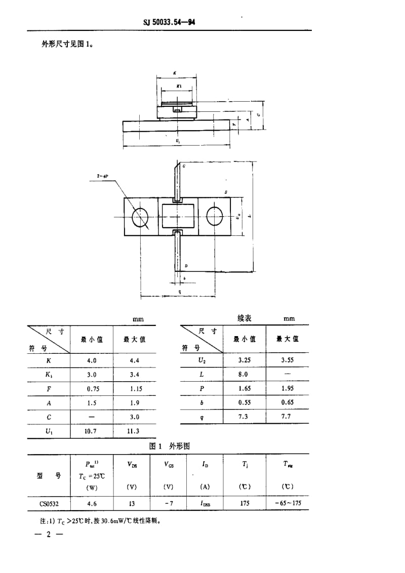 [电子标准]-SJ 50033.54-1994 半导体分立器件.CS0532型砷化镓微波功率场效应晶体管详细规范.pdf_第3页