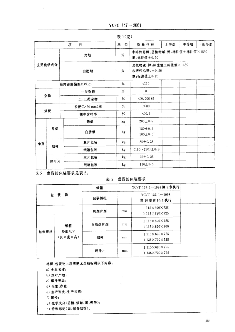 [烟草标准]-YCT 147-2001 打叶 烟叶 质量检验.pdf_第3页