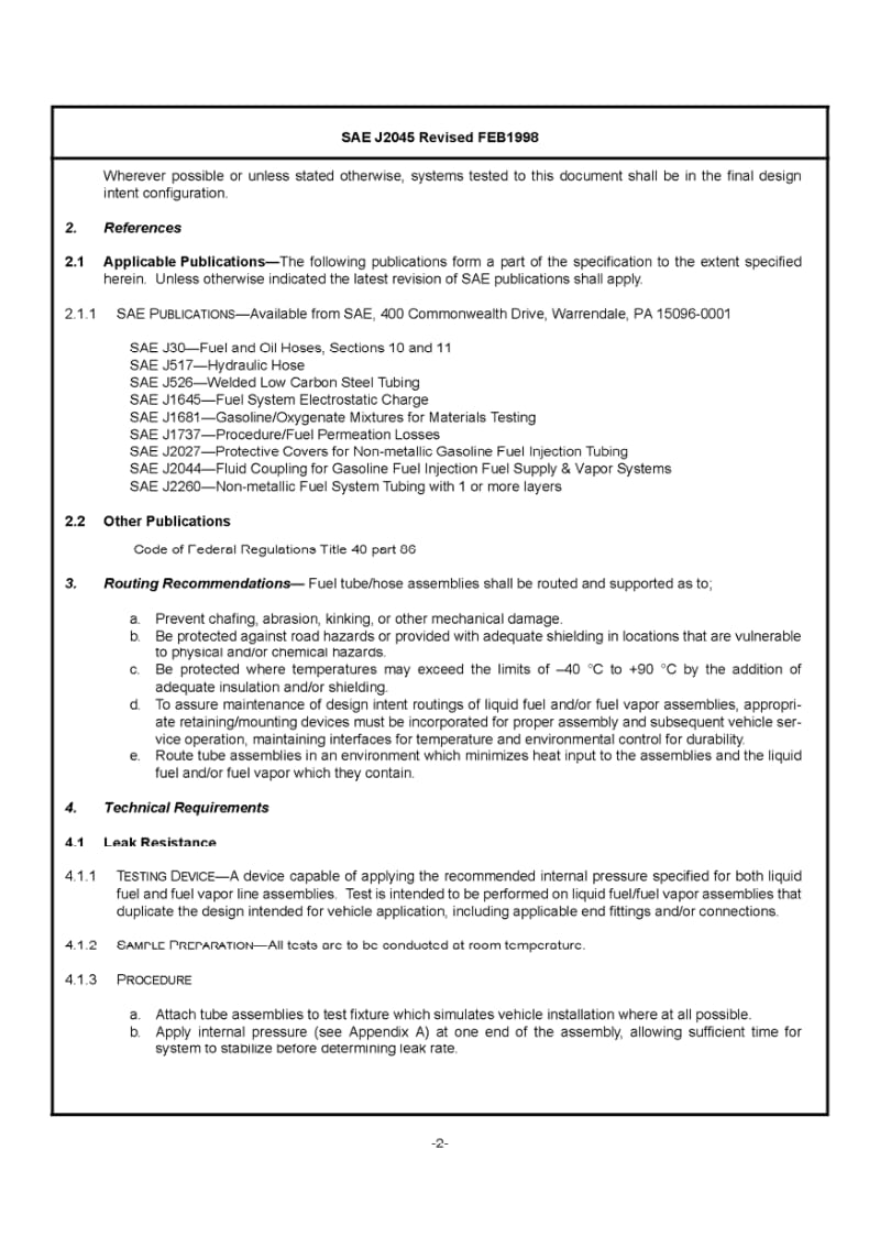 SAE J2045-1998 燃油系统管路总成性能要求.pdf_第2页