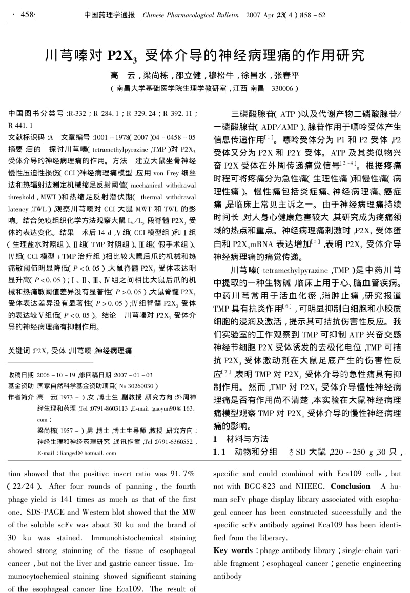 川芎嗪对P2X3受体介导的神经病理痛的作用研究.pdf_第1页