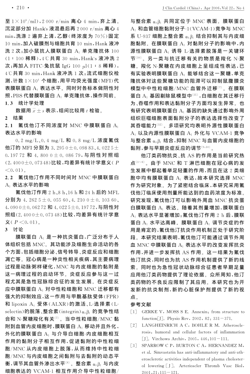 氟伐他汀对人外周血单个核细胞膜联蛋白A1表达水平的影响.pdf_第2页