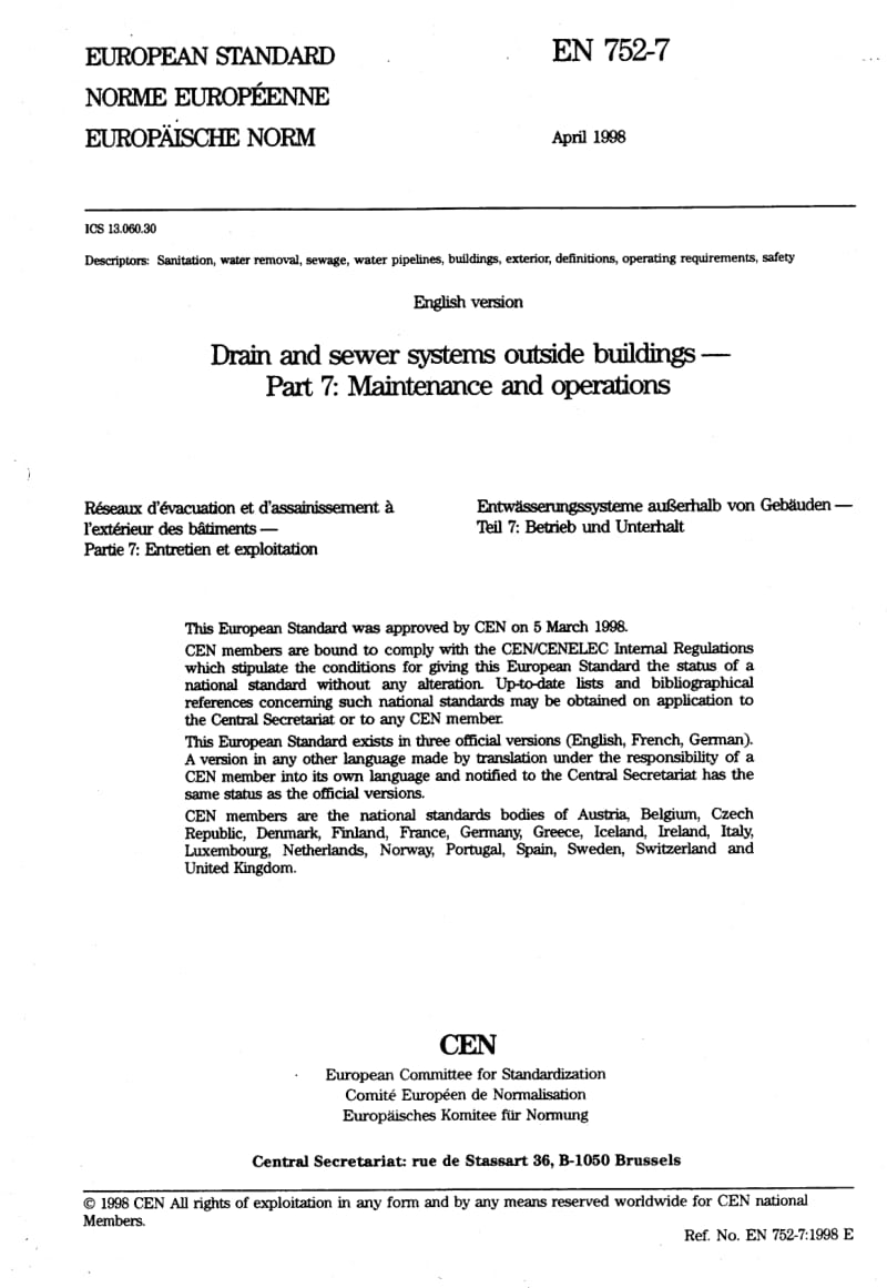 【BS英国标准】BS EN 752-7-1998 Drain and sewer systems outside buildings. Maintenance and operations.pdf_第3页