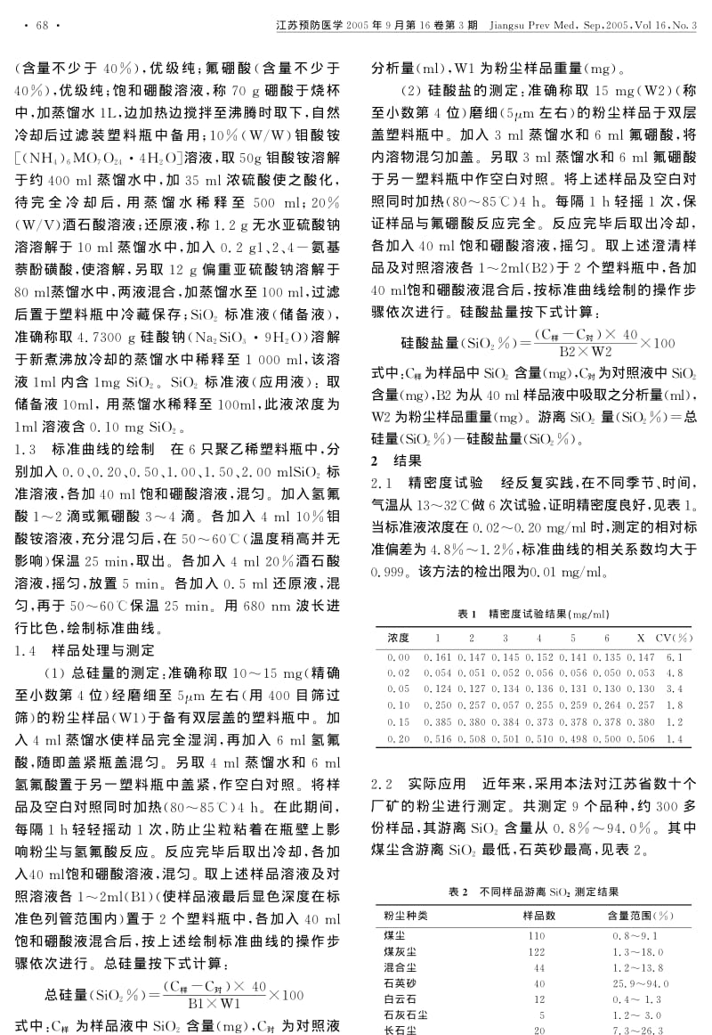 氟硼酸比色法测定粉尘中的游离二氧化硅.pdf_第2页