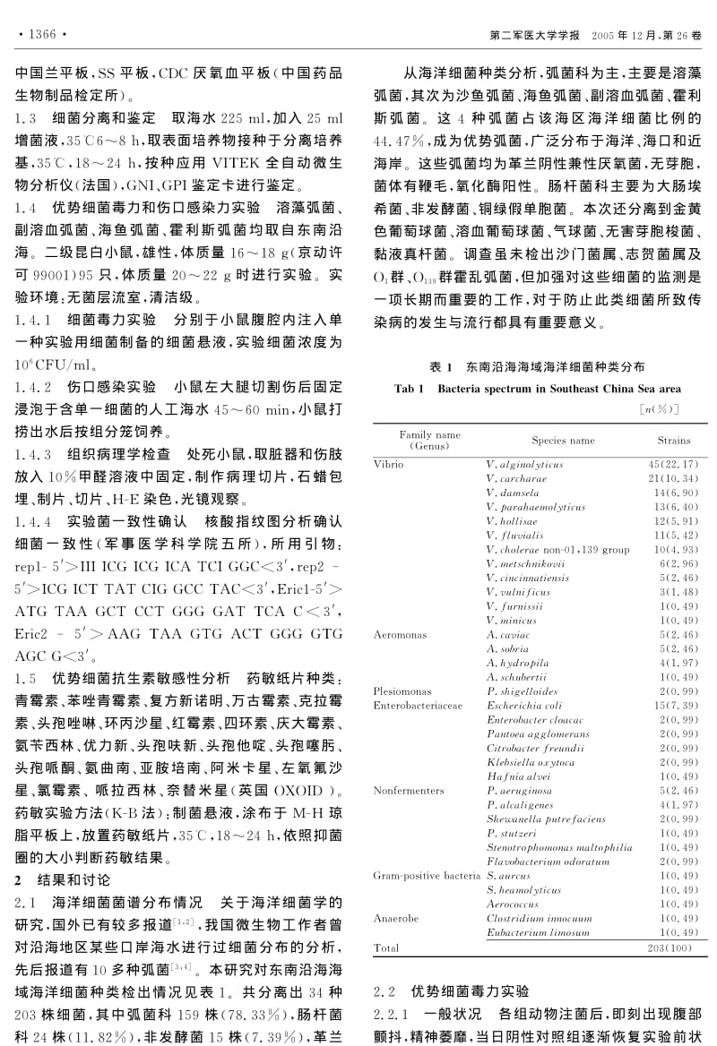 东南沿海海域细菌谱及其优势菌伤口感染能力的研究.pdf_第2页