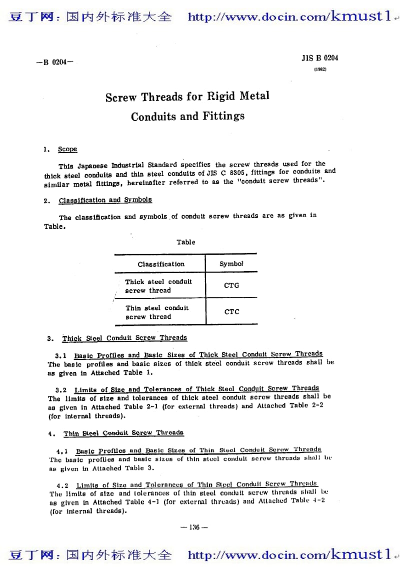 【JIS日本标准大全】JIS B0204-1982 Screw Threads for Rigid Metal Conduits and Fittings.pdf_第1页