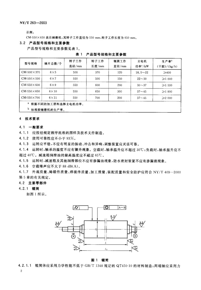 NY-T 263-2003 天然橡胶初加工机械 锤磨机.pdf_第3页