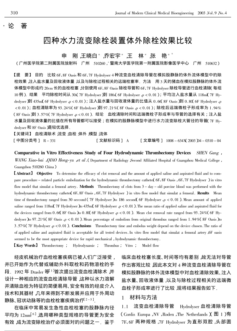 四种水力流变除栓装置体外除栓效果比较.pdf_第1页