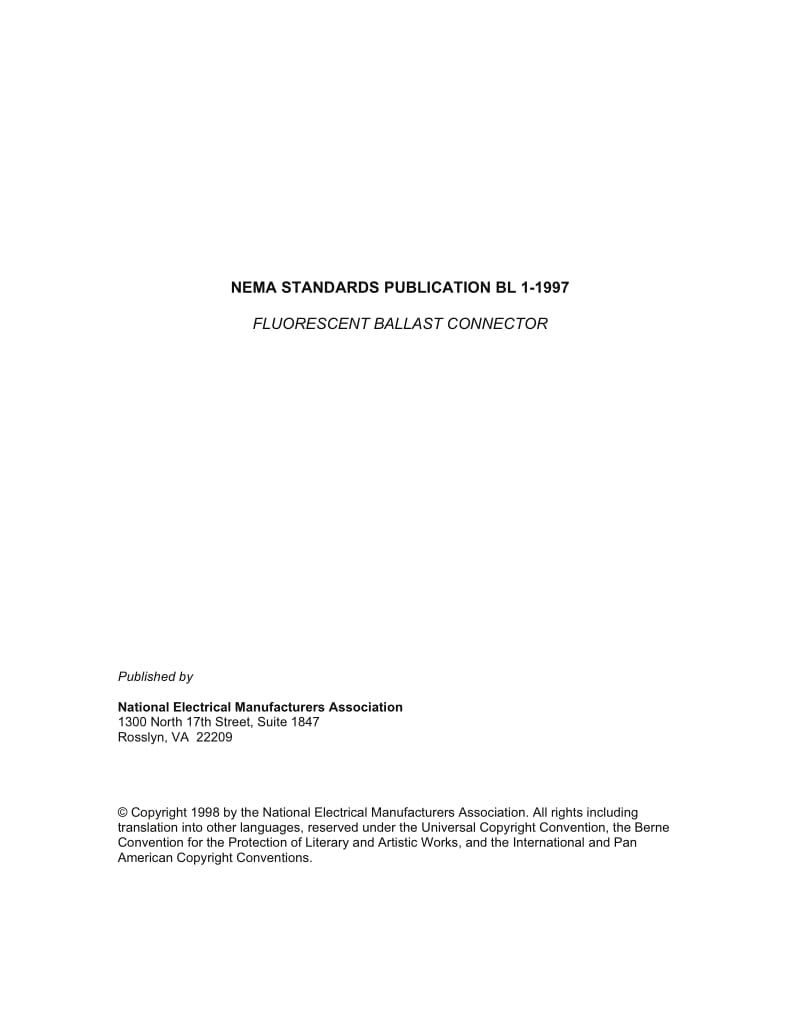 NEMA BL 1-1997 Fluorescent Ballast Connector1.pdf_第1页