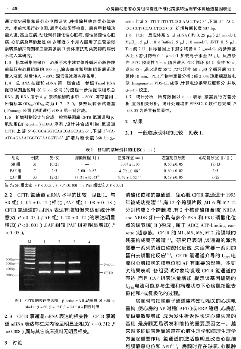 心房颤动患者心房组织囊性纤维化跨膜转运调节体氯通道基因表达.pdf_第2页