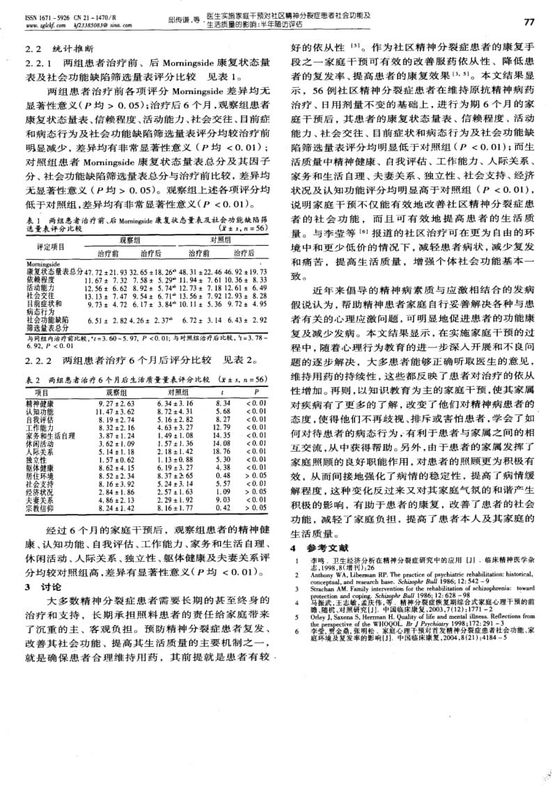 医生实施家庭干预对社区精神分裂症患者社会功能及生活质量的影响半年随访评估.pdf_第3页