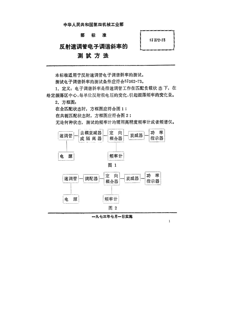 [电子标准]-SJ 372-1973 反射速调管电子调谐斜率的测试方法.pdf_第1页