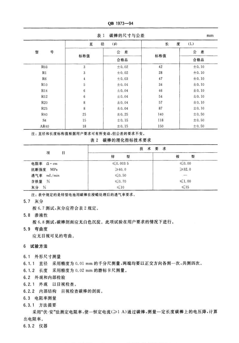 [轻工标准]-QB 1973-1994 电池用碳棒.pdf_第2页