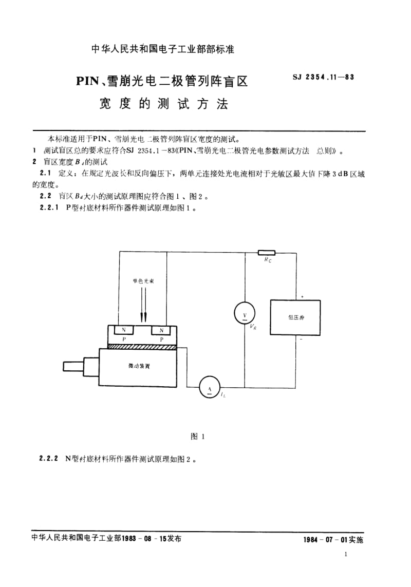 [电子标准]-SJ 2354.11-1983 PIN、雪崩光电二极管列陈盲区宽度的测试方法.pdf_第1页