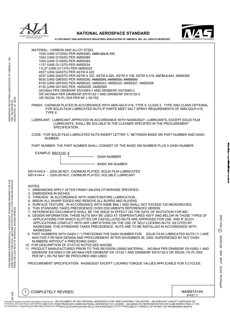 NASM 14144-2008 Nut, Self-locking, Lightweight, Castellated, 450 Degree F.pdf_第2页