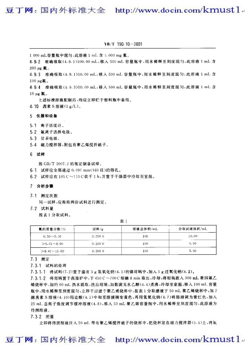 【YB冶金行业标准大全】YB-T 190.10-2001 连铸保护渣化学分析方法 离子选择电极法测定氟含量.pdf_第3页