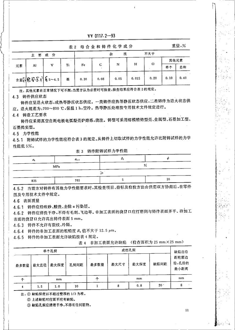 YY 0117.2-1993 外科植入物 骨关节假体锻、铸件 ZTiAl5V4 钛合金锻件.pdf_第2页