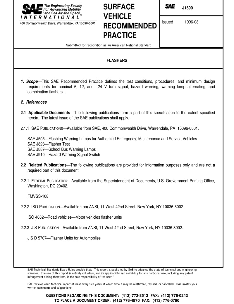 SAE J1690-1996 FLASHERS.pdf_第1页