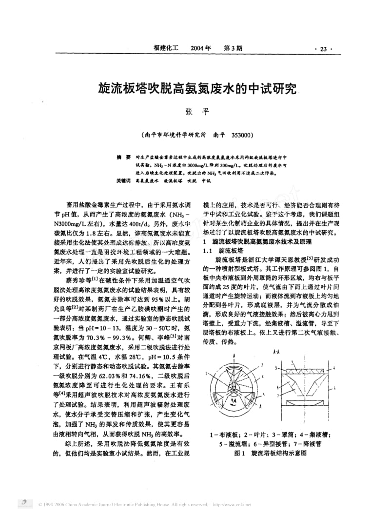 旋流板塔吹脱高氨氮废水的中试研究.pdf_第1页