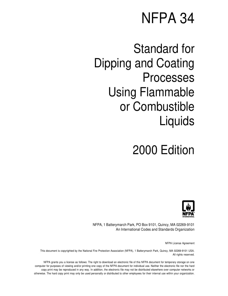 NFPA 34-2000 Standard for Dipping and Coating Processes1.pdf_第1页