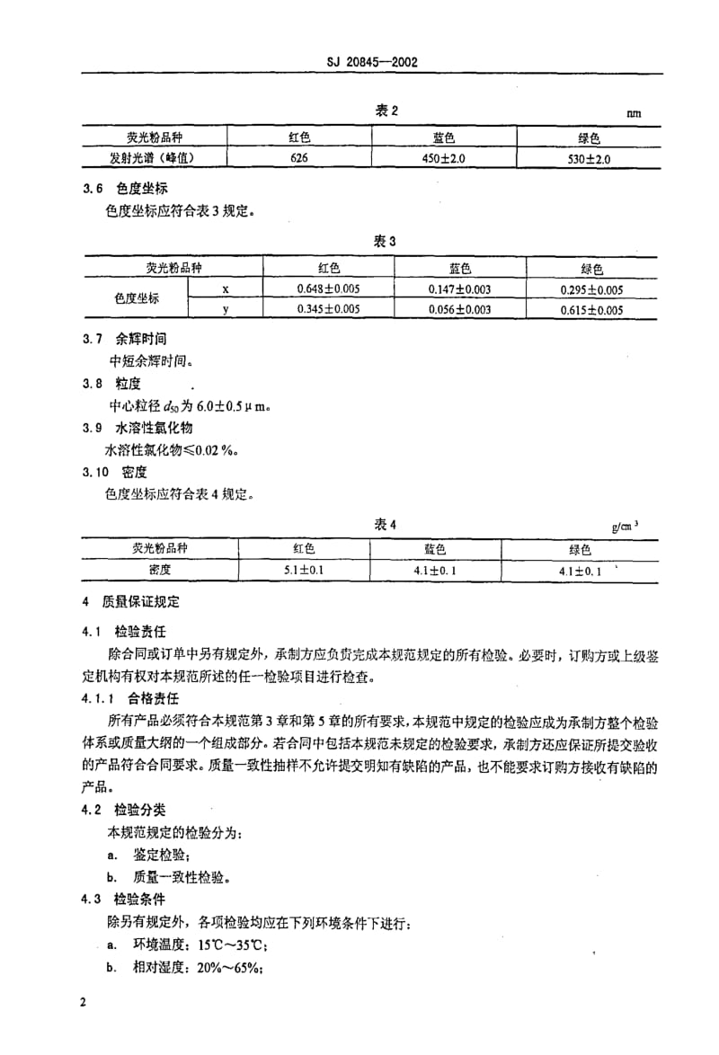 [电子标准]-SJ 20845-2002 高清晰显示管用稀土彩色荧光粉规范.pdf_第3页